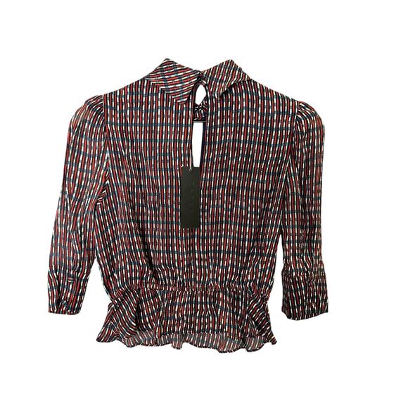 Anthropologie Lenon Striped Peplum Keyhole Puff Sleeve Blouse Top Womens XS Chic - Picture 2 of 9